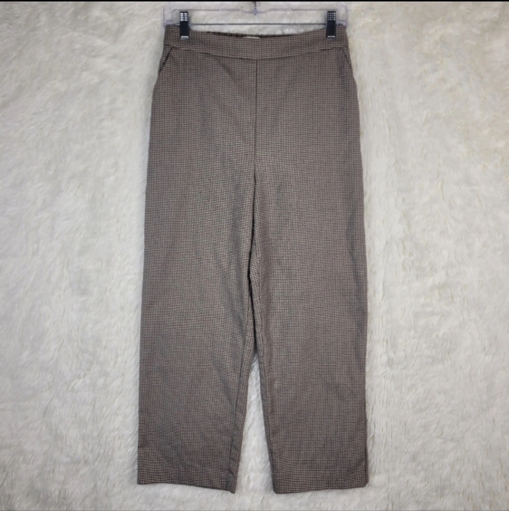 Oak Fort Womens S Tan Houndstooth Cropped Ankle Trouser Business Office Pull On